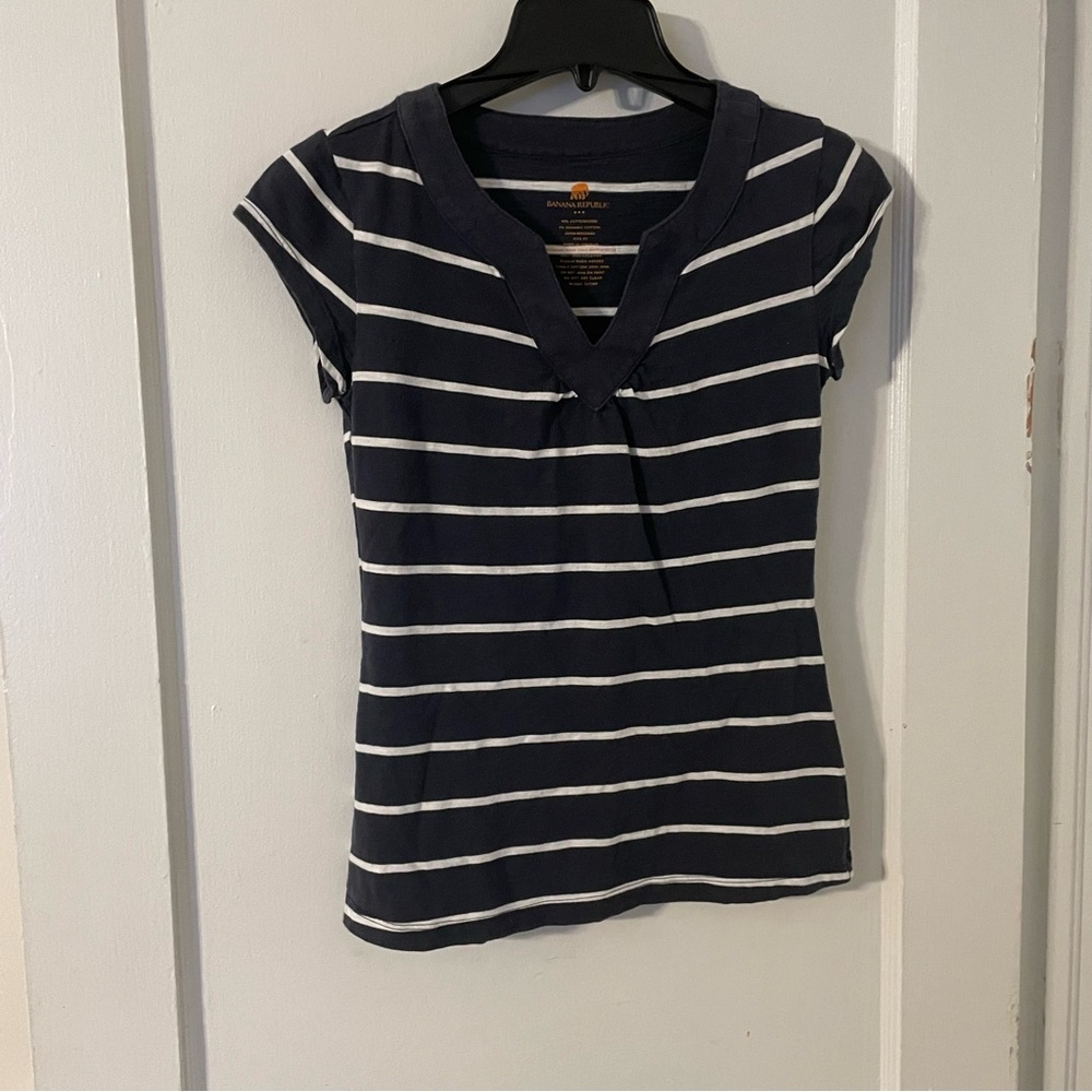 Banana Republic Navy and White Fitted Polo T-Shirt